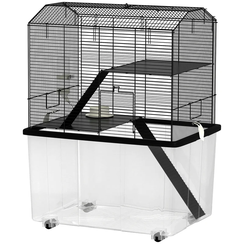 Cage pour rongeur 3 étages 57 x 43 x 74 cm plateformes base profonde accès facile cosy style contemporain en acier noir 21_0007987