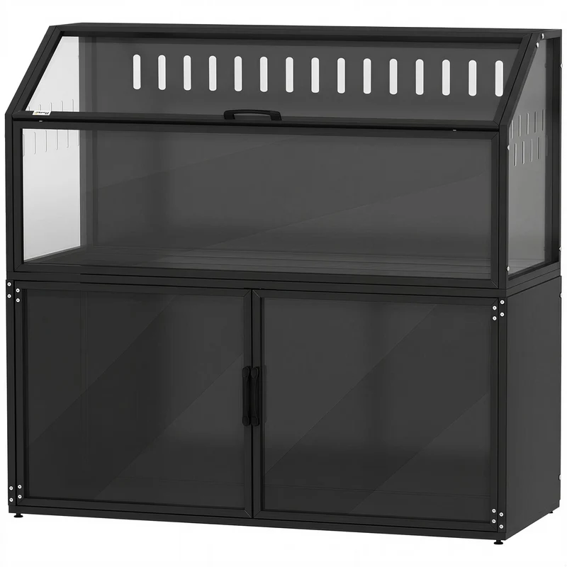 Cage hamster 2 en 1 avec rangement intégré ouverture par le haut 104 x 41 x 102 cm spacieux moderne épuré en acier noir 21_0008025