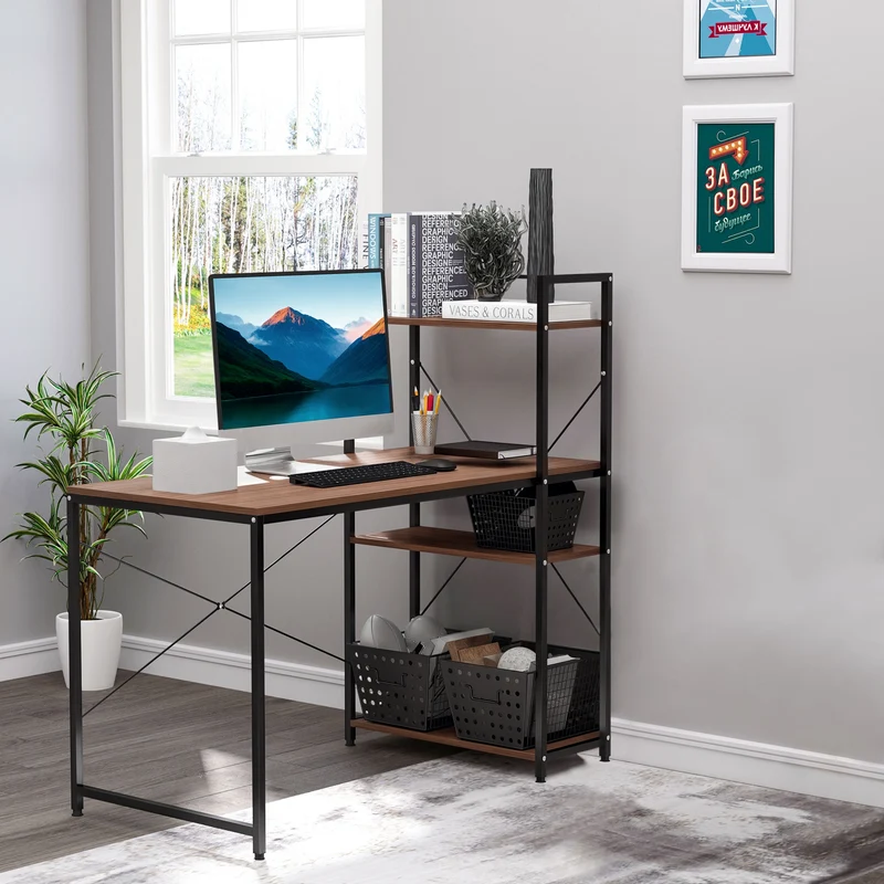Bureau d'angle 120 x 64 x 121 cm rangements intégrés modulables stable style industriel en panneaux de particules marron 21_0001720