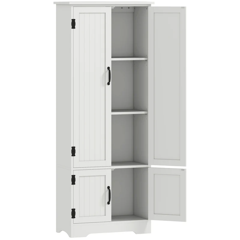 Buffet armoire de cuisine 60 x 30 x 153 cm grand rangement sécurisé multi étagères style contemporain épuré en MDF blanc 21_0002615