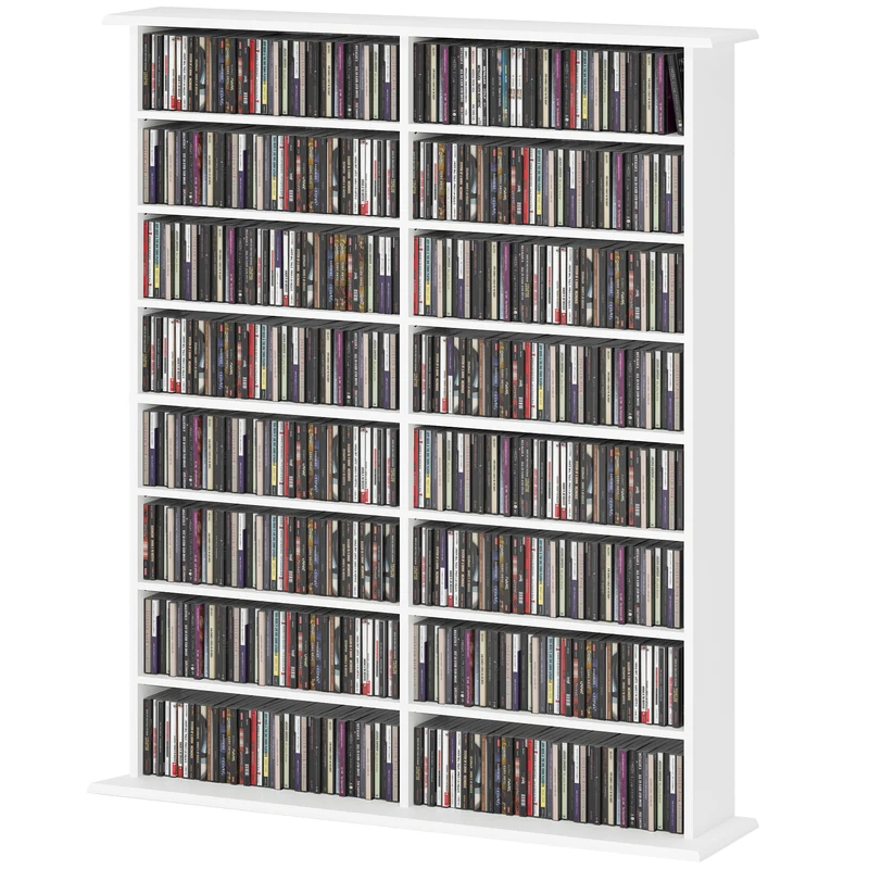 Étagère rangement cd dvd 106,5 x 24 x 126,3 cm capacité 720 cd étagères réglables épuré en panneau de particules blanc 21_0002517