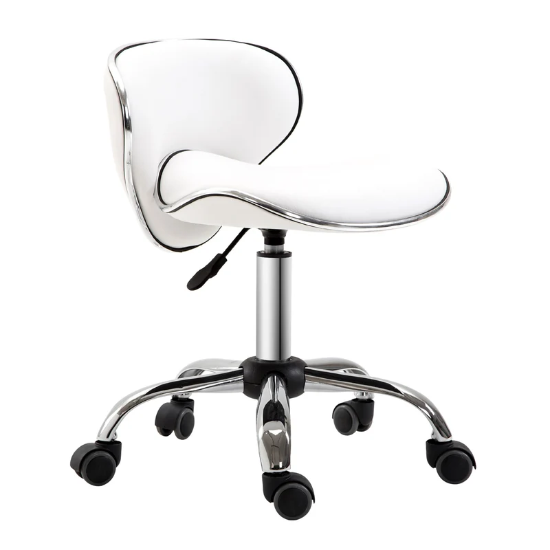 Tabouret de travail à roulettes 44 x 48 x 62-74 cm hauteur réglable assise rembourrée pivotant 360 moderne en PU blanc 21_0006147
