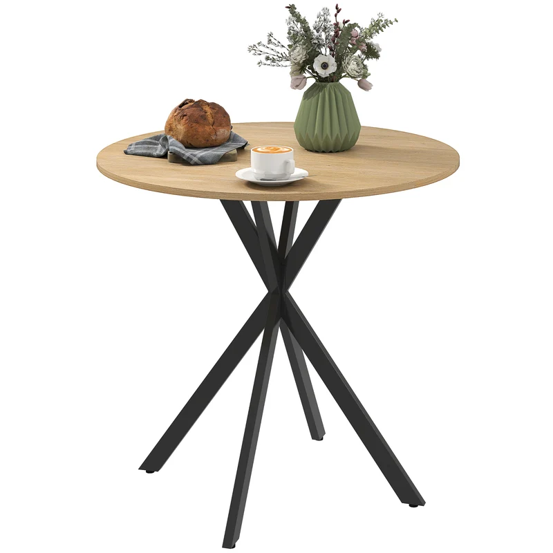 Table à manger ronde 80 x 75 cm pour 2 personnes stable style industriel épuré en panneau de particules blanc chêne 21_0003317