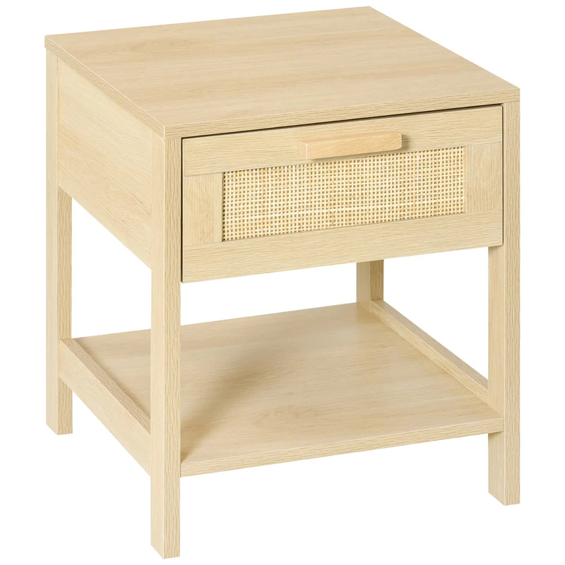 Table de chevet carrée 40 x 40 x 48 cm tiroir étagère rangements élégants style scandinave cosy en MDF bois naturel clair 21_0001468