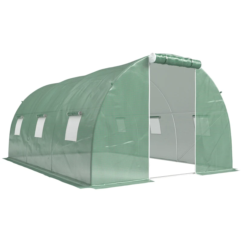 Serre de jardin tunnel 450 x 300 x 200 cm protection anti-uv porte enroulable contemporain pratique en polyéthylène vert 21_0004247