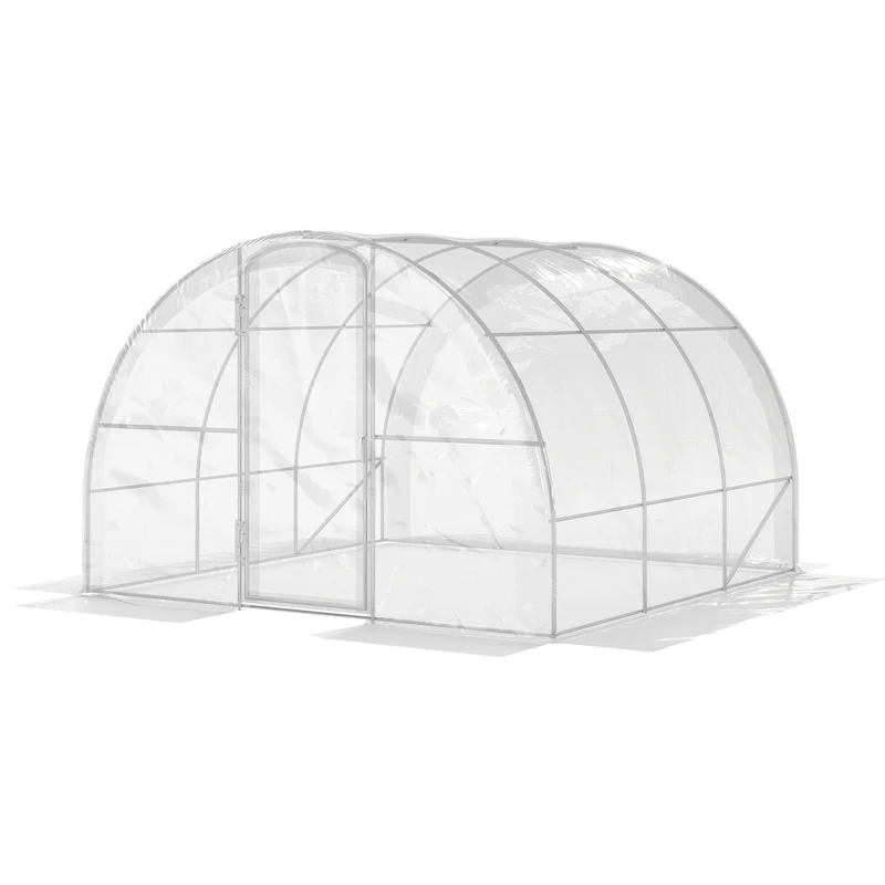 Serre de jardin tunnel 3 x 3 x 2 m anti-uv châssis galvanisé style moderne ancrage au sol en polyéthylène transparent 21_0005404