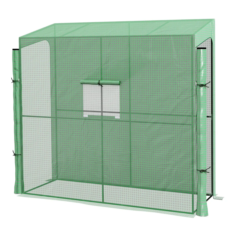 Serre de jardin adossée 200 x 80 x 200 cm protection froid portes zippées compacte stable moderne en polyéthylène vert 21_0004343