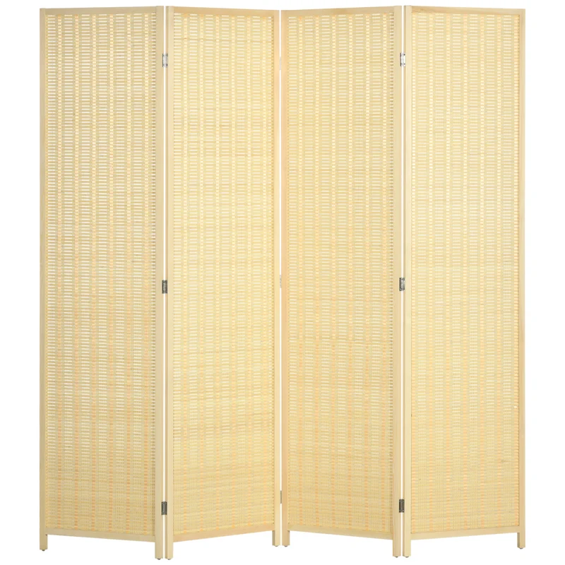 Paravent séparateur de pièce pliable 4 panneaux 180 x 180 cm intimité modulable autoportant rustique en bois naturel 21_0001265
