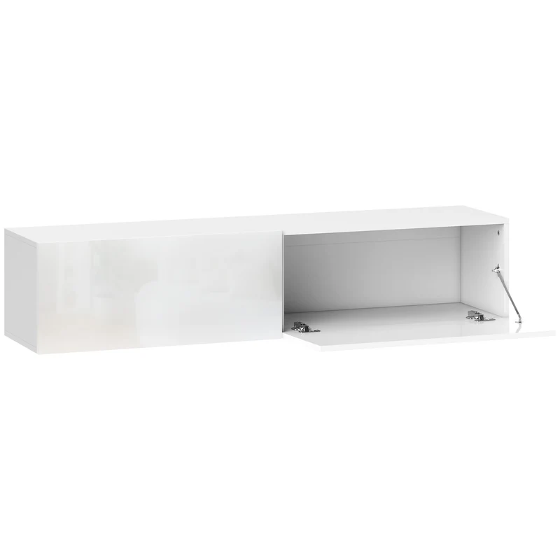 Meuble télé suspendu salon 140 x 33 x 29.8 cm rangement 2 placards pratique moderne épuré en panneau de particules blanc 21_0003514