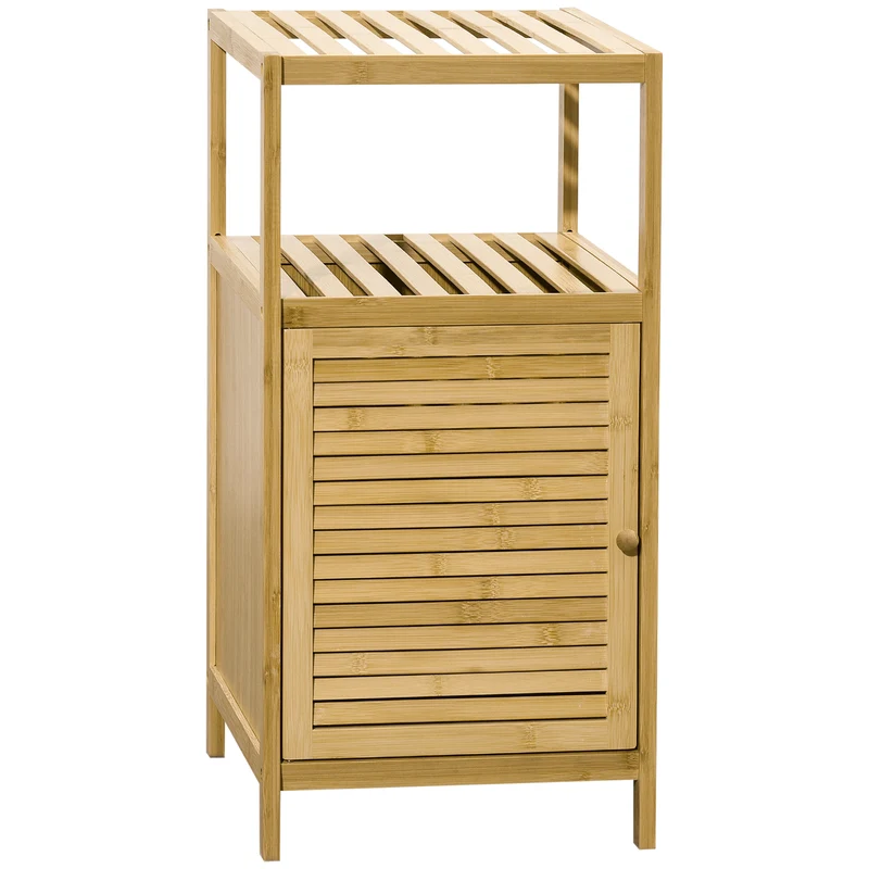 Meuble de rangement salle de bain compact 33 x 36,5 x 67 cm gain de place étagères placard design cosy en bambou naturel 21_0001933
