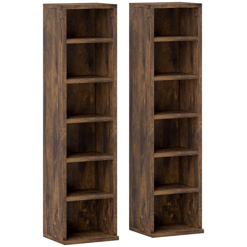 Lot de 2 étagères cd salon 21 x 22,5 x 88,5 cm 12 cases sécurisées contemporain en panneaux de particules brun rustique 21_0001800