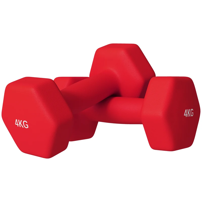 Lot de 2 haltères hexagonaux entraînement maison 19 x 9 x 9 cm prise antidérapante anti roulement moderne en métal rouge 21_0006830