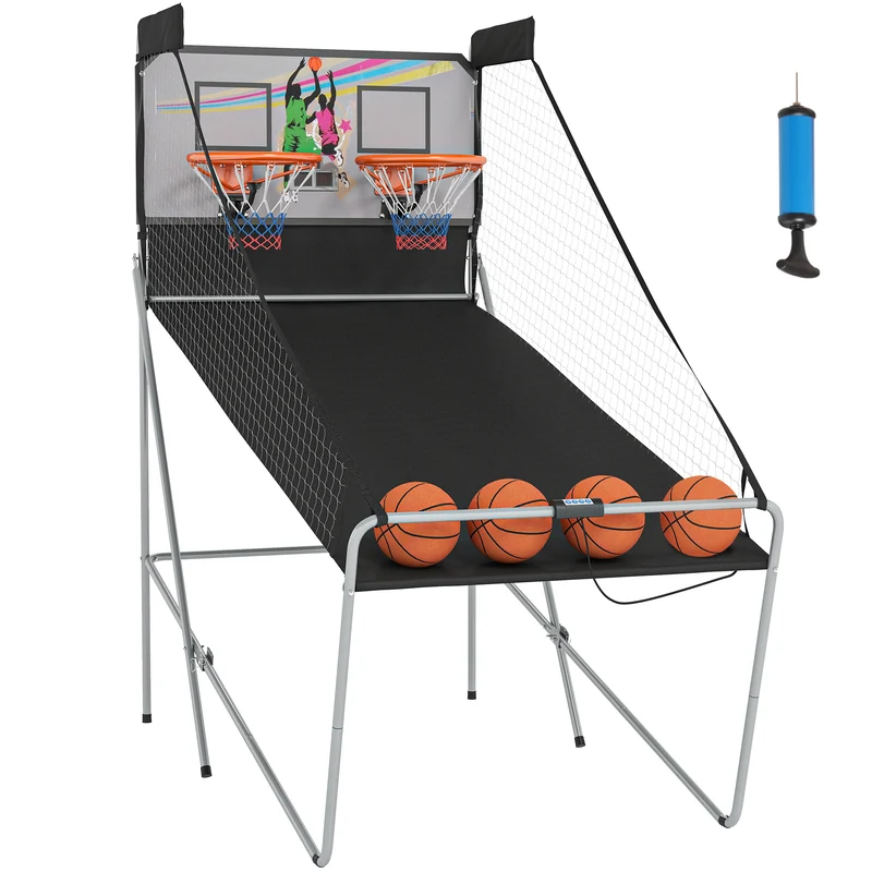 Jeu de basketball arcade pliable double panier 205 x 110 x 205 cm compteur de points jeu 2 joueurs moderne en acier noir 21_0006641
