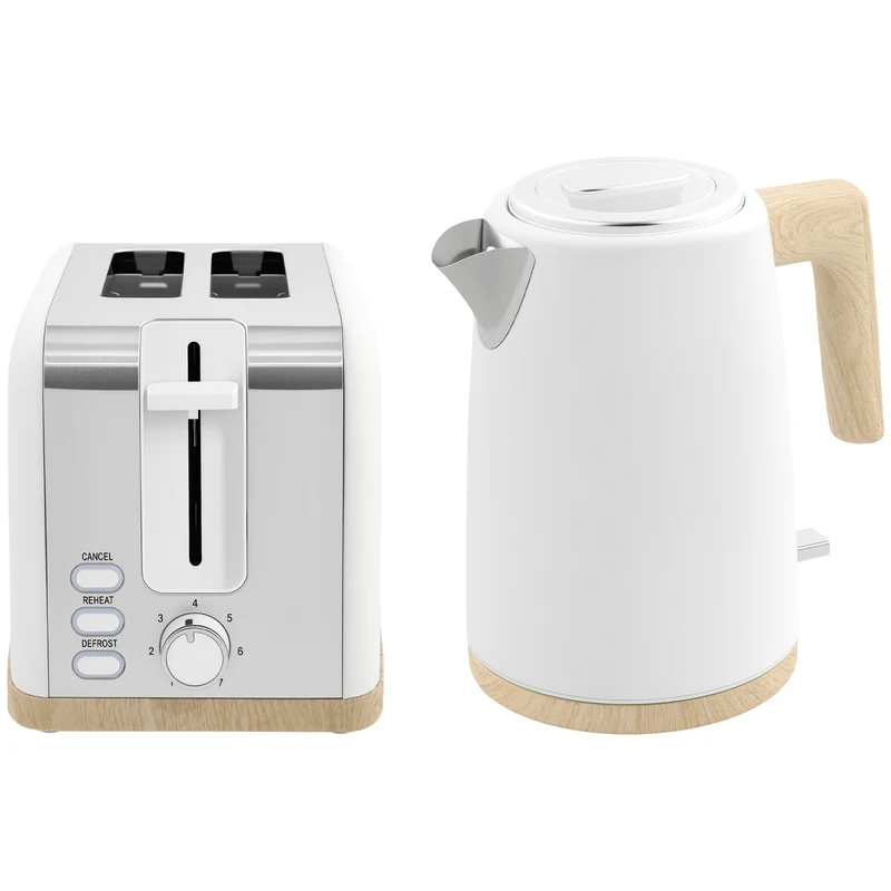 Ensemble bouilloire et grille-pain cuisine 22,4 x 15,6 x 23,9 cm 7 niveaux fini mat moderne en acier inoxydable blanc 21_0000951