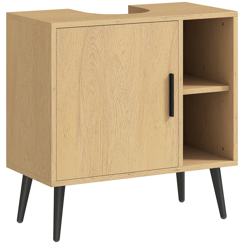 Meuble sous lavabo salle de bains 60 x 30 x 59.5 cm fermeture douce style industriel en panneau de particules chêne 21_0002080