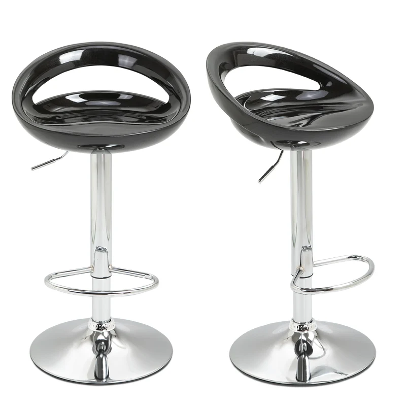 Lot de 2 tabourets de bar pour cuisine hauteur réglable assise pivotante 360° 46 x 41 x 76-96 cm moderne en métal noir 21_0002187