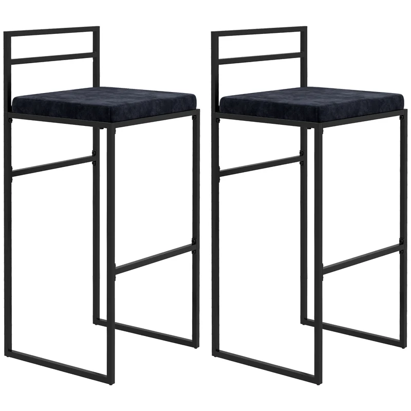 Lot de 2 chaises de bar 42 x 40 x 91 cm assise rembourrée avec repose-pied style contemporain confort en velours noir 21_0003201
