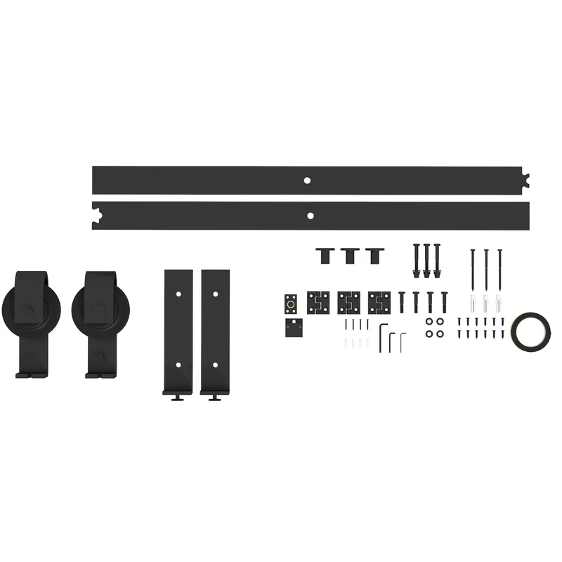 Kit de rail porte pliante coulissante 122 x 0,5 x 4 cm gain d'espace silencieux industriel en acier au carbone noir 21_0007145
