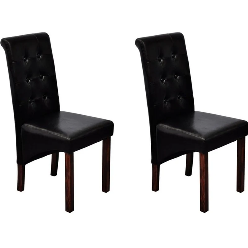 Lot de 2 chaises de salle à manger cuisine dossier capitonné en synthétique noir CDS020849