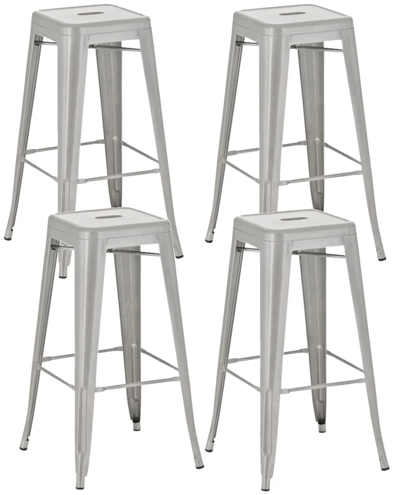 Lot de 4 tabourets de bar style industriel avec repose-pieds en métal argenté TDB10289