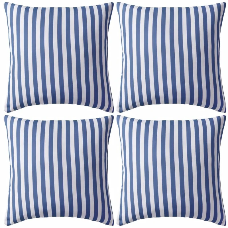 Lot de 4 coussins oreiller pour extérieur décoration jardin rayure 45 x 45 cm bleu DEC020107