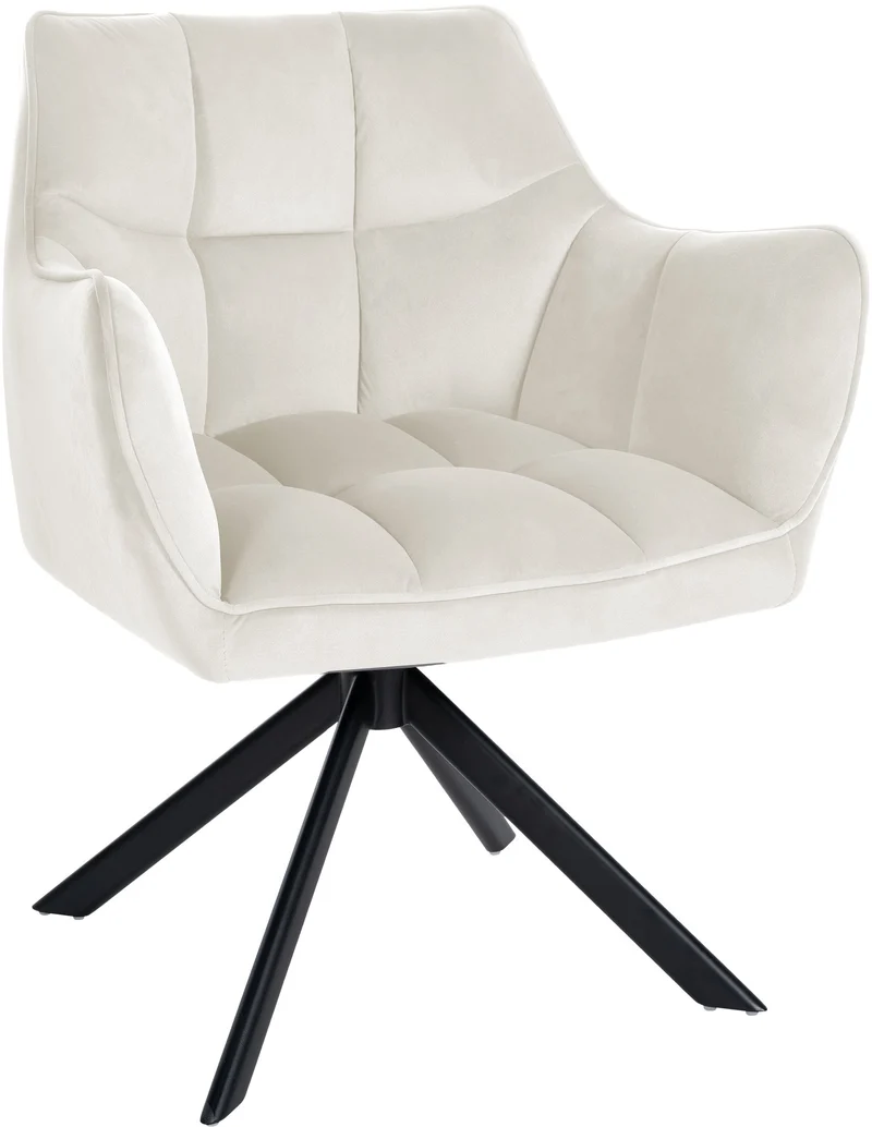 Chaise de salle à manger lounge bureau pivotante avec revêtement en velours crème pieds en acier noir BUR10666