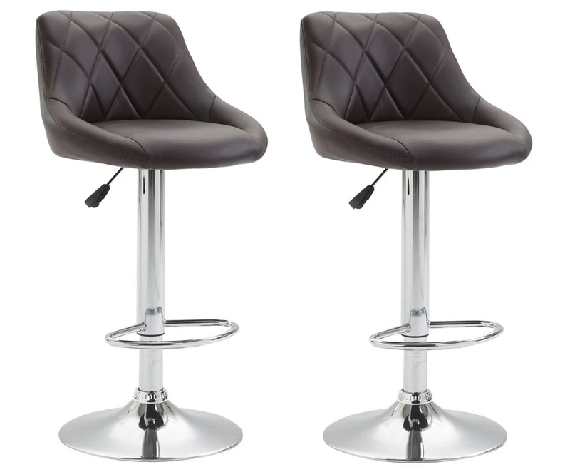 2x Tabourets de bar en synthétique marron pivotant avec repose-pieds TDB10078