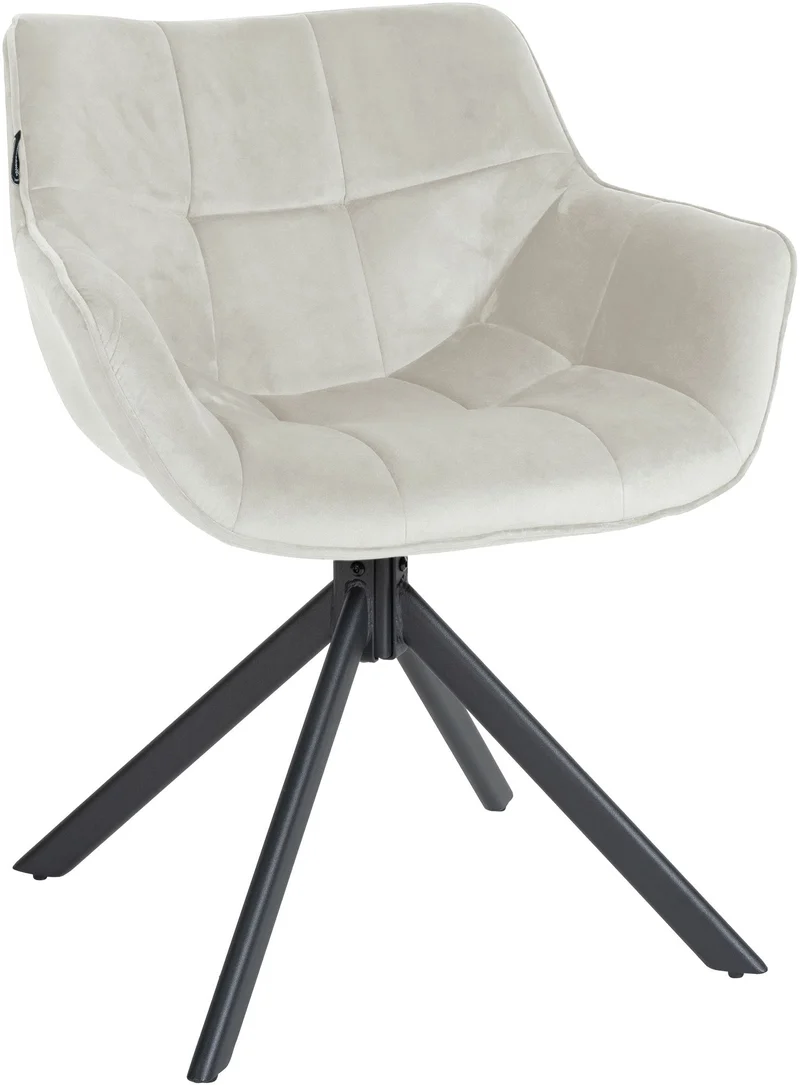 Chaise de salle à manger fauteuil lounge rotatif en velours crème cadre métallique noir BUR10674