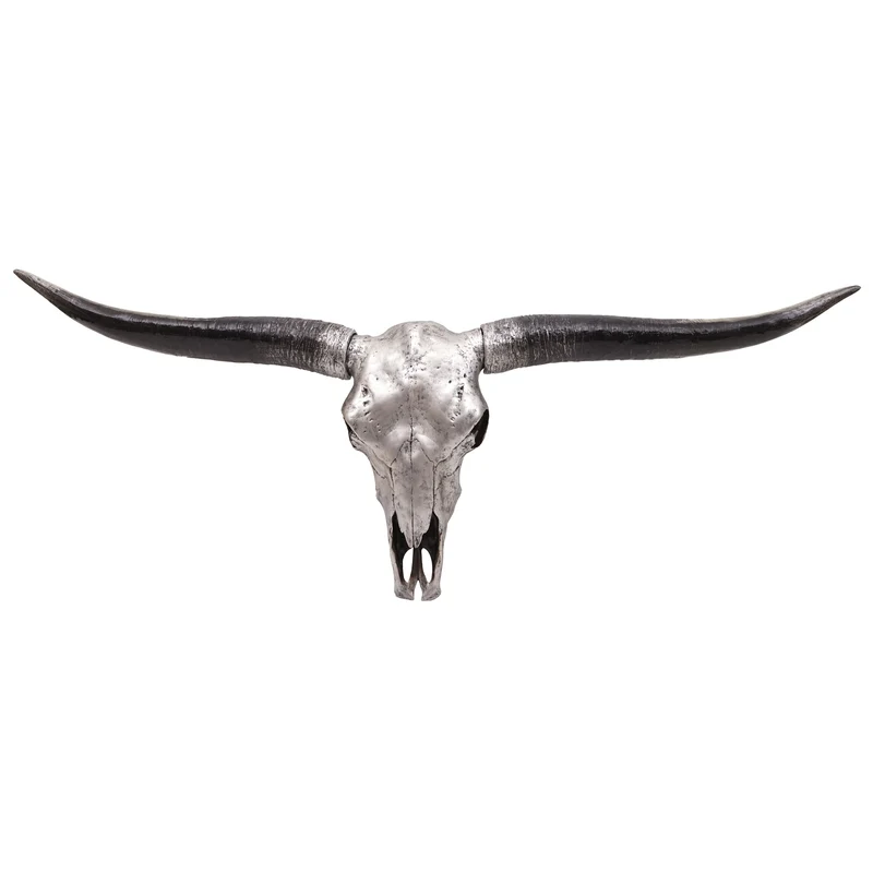 Trophée de tête de taureau longhorn crâne décoratif 132cm argenté trophée intérieur extérieur décoration murale 04_0002846