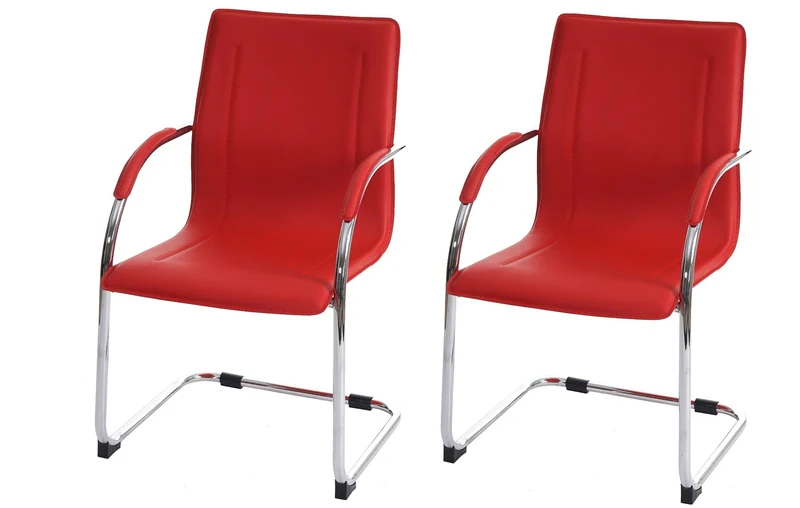Lot de 2 chaises bureau visiteur en synthétique rouge avec accoudoir BUR04066