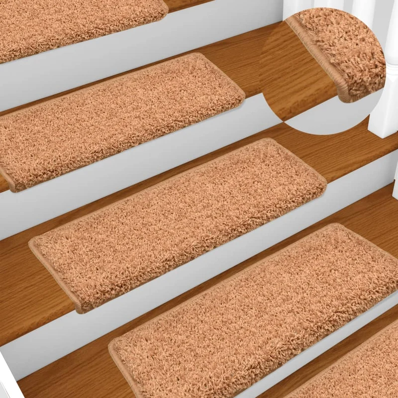 Tapis d'escalier 15 pièces 65x25 cm Marron DEC023822