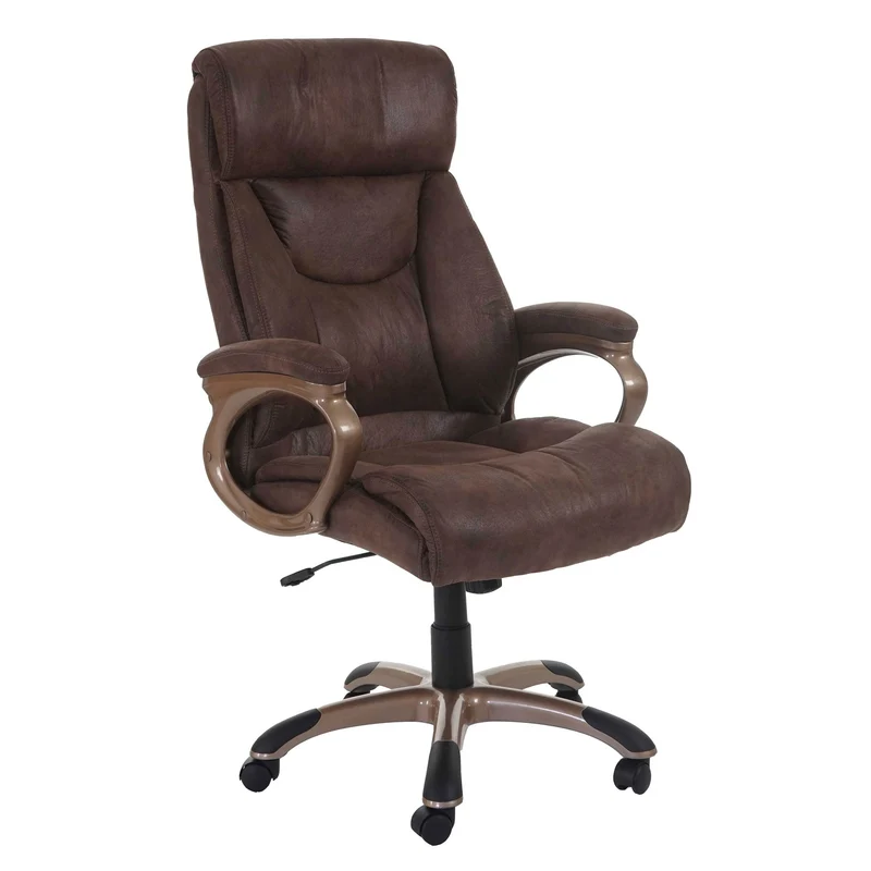 Fauteuil chaise de bureau sur roulettes pivotante design vintage aspect daim taupe-marron 04_0001776