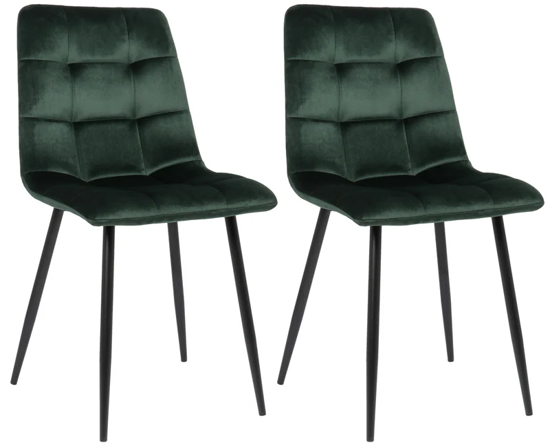 Lot de 2 chaises de salle à manger en velours vert pieds métal noir mat style moderne CDS10100