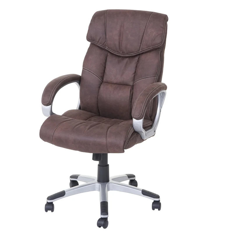 Fauteuil chaise de bureau sur roulettes pivotante tissu aspect daim marron vintage 04_0001806