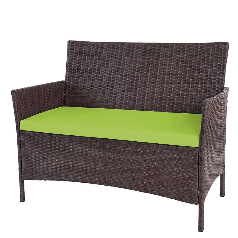 Banc de jardin banquette en polyrotin marron chiné avec coussin vert MDJ04137
