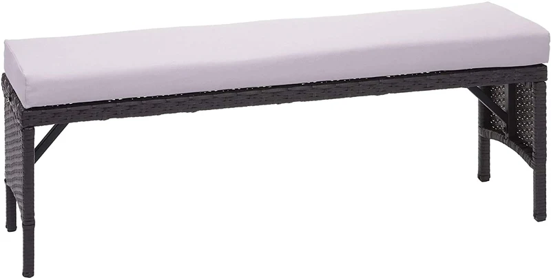 Banc de jardin banquette en polyrotin noir et coussin gris clair 112 cm MDJ04167