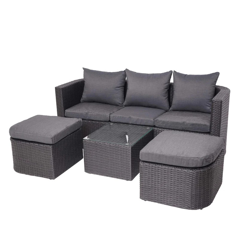 Salon de jardin avec fauteuils poufs table et coussins gis foncé et polyrotin anthracite 04_0000524