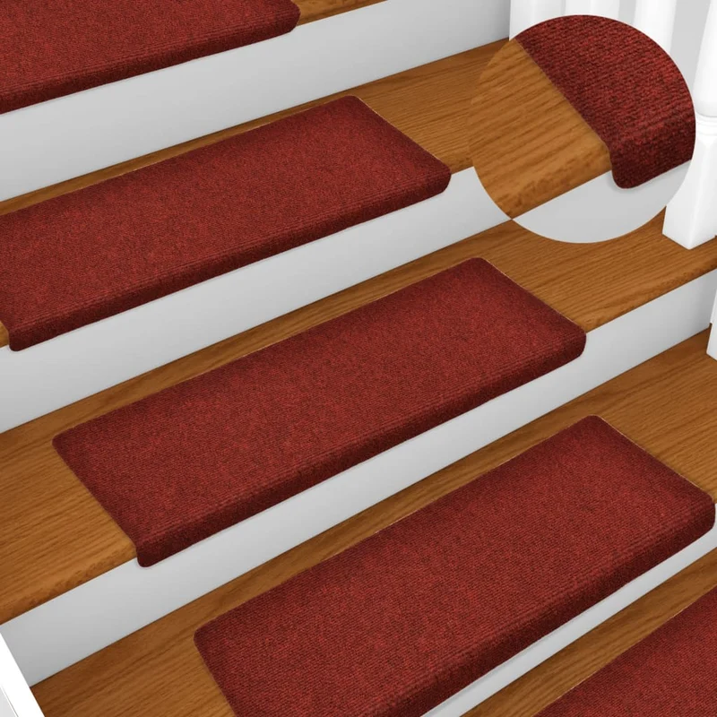 Tapis d'escalier 15 pièces Tissu aiguilleté 65x25 cm Rouge DEC023808