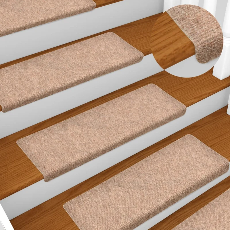 Tapis d'escalier 15 pièces Tissu aiguilleté 65x25 cm Marron DEC023804