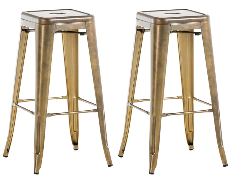Lot de 2 tabourets de bar style industriel en métal avec repose-pieds or vieilli vintage TDB10598