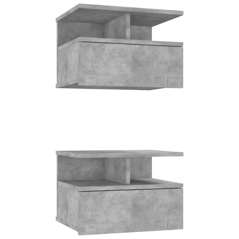Lot de 2 tables de chevet murale 40 x 31 x 27 cm avec tiroir et étagère en bois d'ingénierie gris DEC035996
