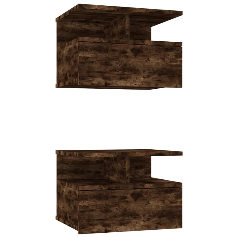 Lot de 2 tables de chevet murale 40 x 31 x 27 cm avec tiroir et étagère en bois d’ingénierie marron DEC035991