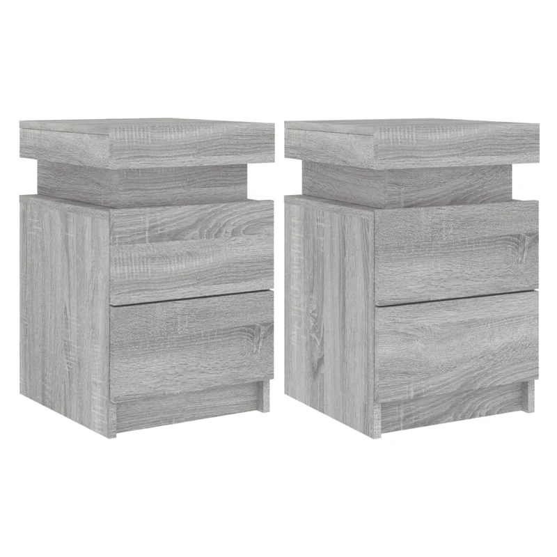Lot de 2 tables de chevet avec lumières LED et tiroirs 35 x 39 x 55cm bois d'ingénierie gris DEC035942