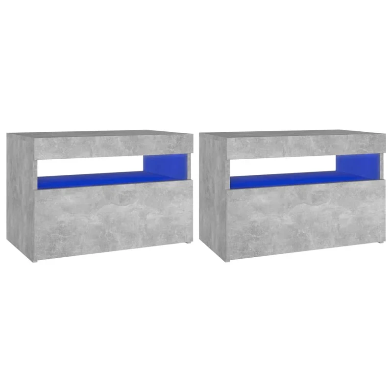 Lot de 2 tables de chevet avec lumières LED et compartiment avec porte 60 x 35 x 40 cm bois d'ingénierie gris DEC035938
