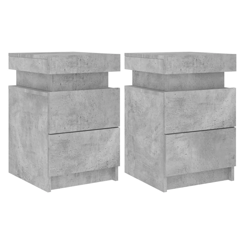 Lot de 2 tables de chevet avec lumières LED et tiroirs 35 x 39 x 55 cm bois d'ingénierie gris DEC035936