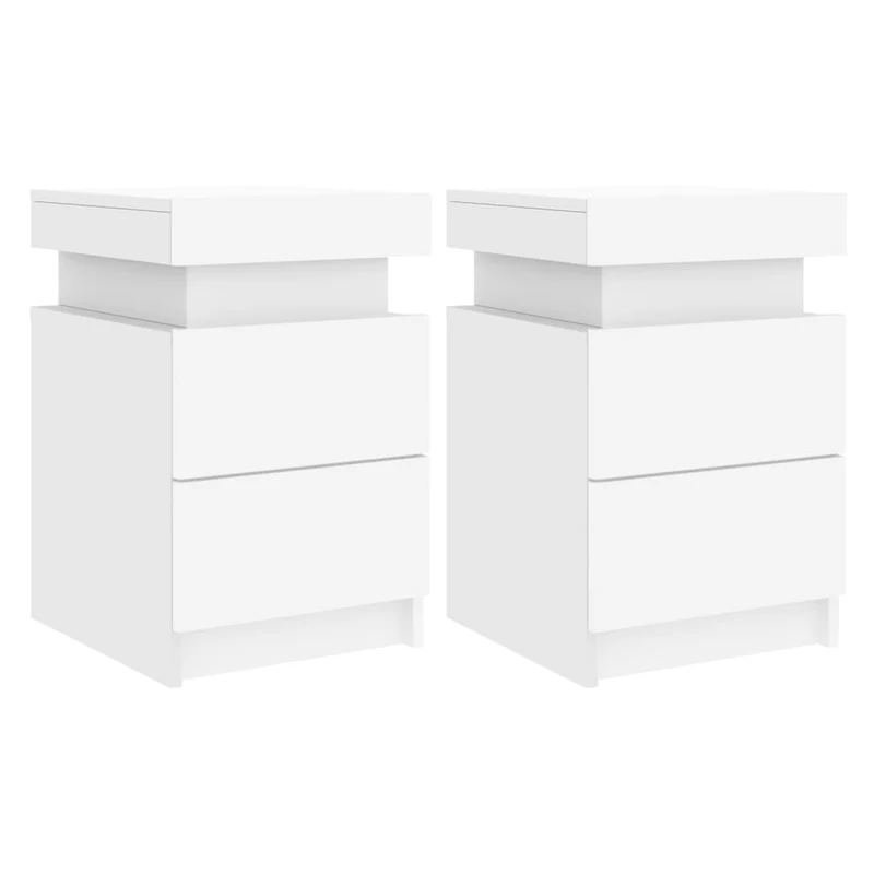 Lot de 2 tables de chevet avec lumières LED et tiroirs 35 x 39 x 55 cm bois d'ingénierie blanc DEC035931