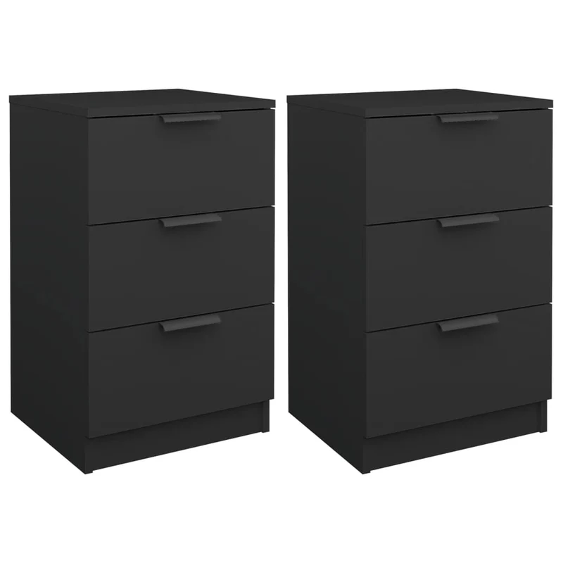 Lot de 2 tables de chevet avec 3 tiroirs 40 x 36 x 65 cm bois d'ingénierie noir DEC035570