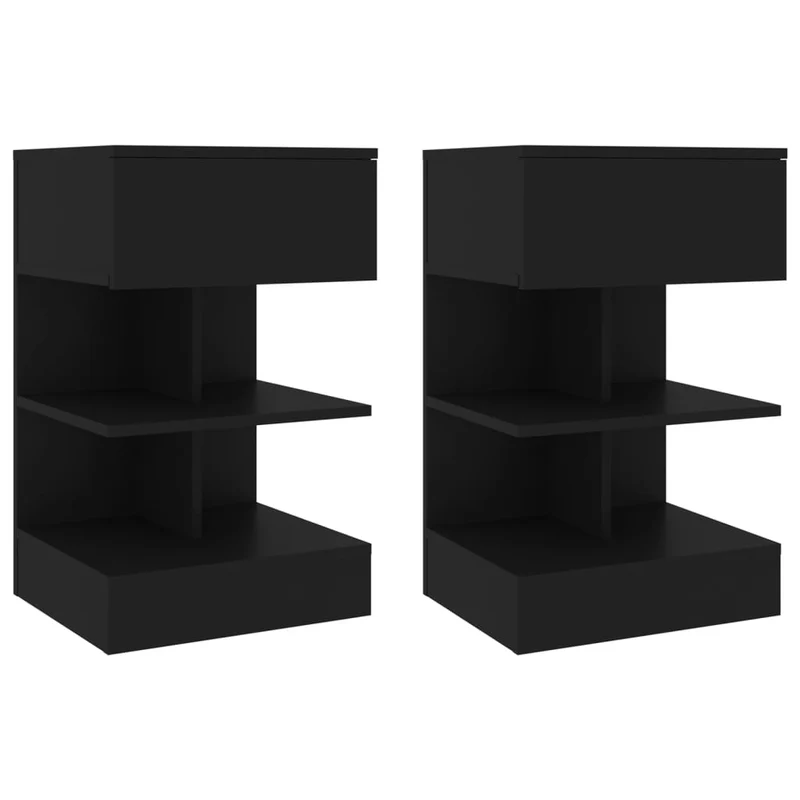 Lot de 2 tables de chevet avec tiroir et étagères 40 x 35 x 65 cm bois d'ingénierie noir DEC035562