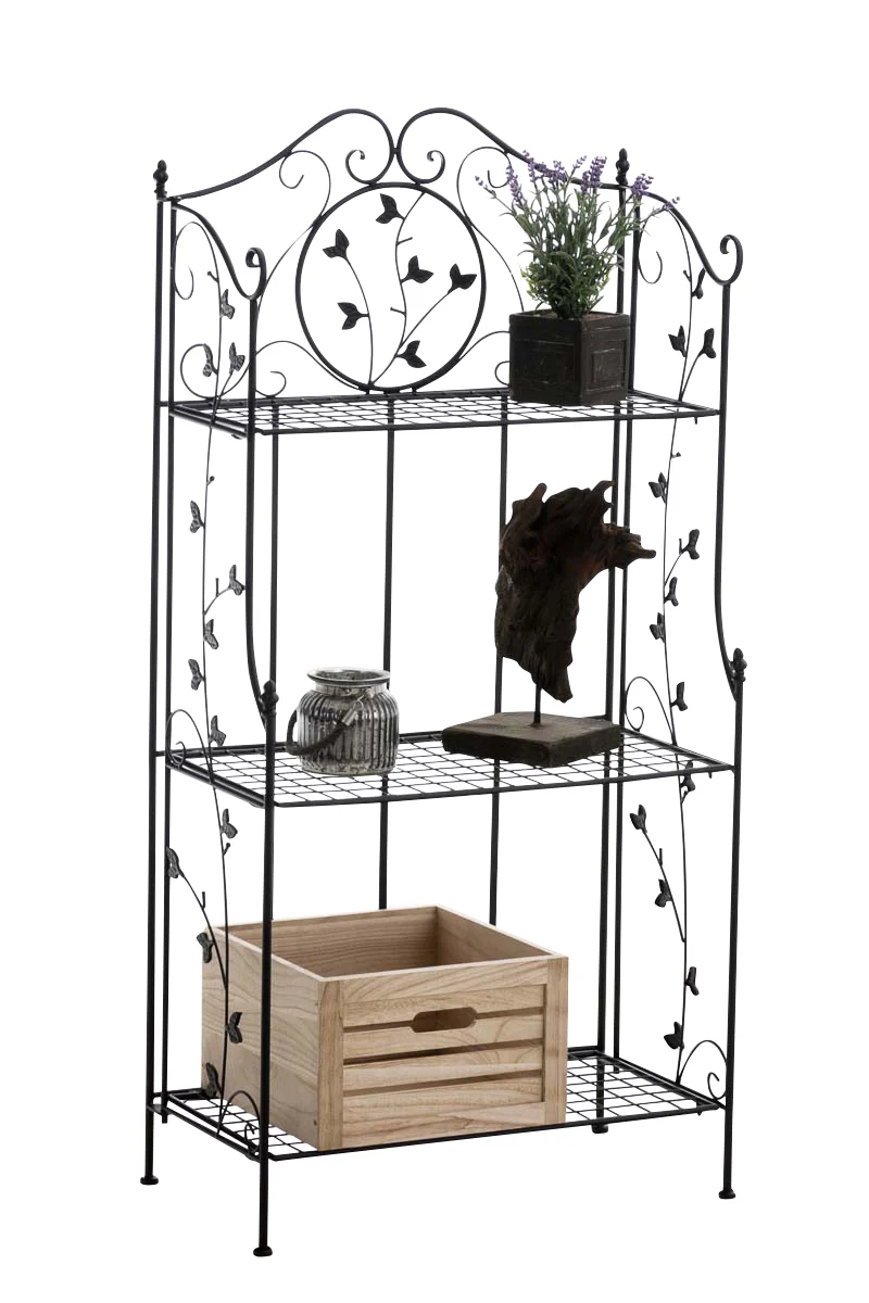 Étagère pliable support plantes chaussures stable avec trois espaces de rangement en métal noir 10_0003992