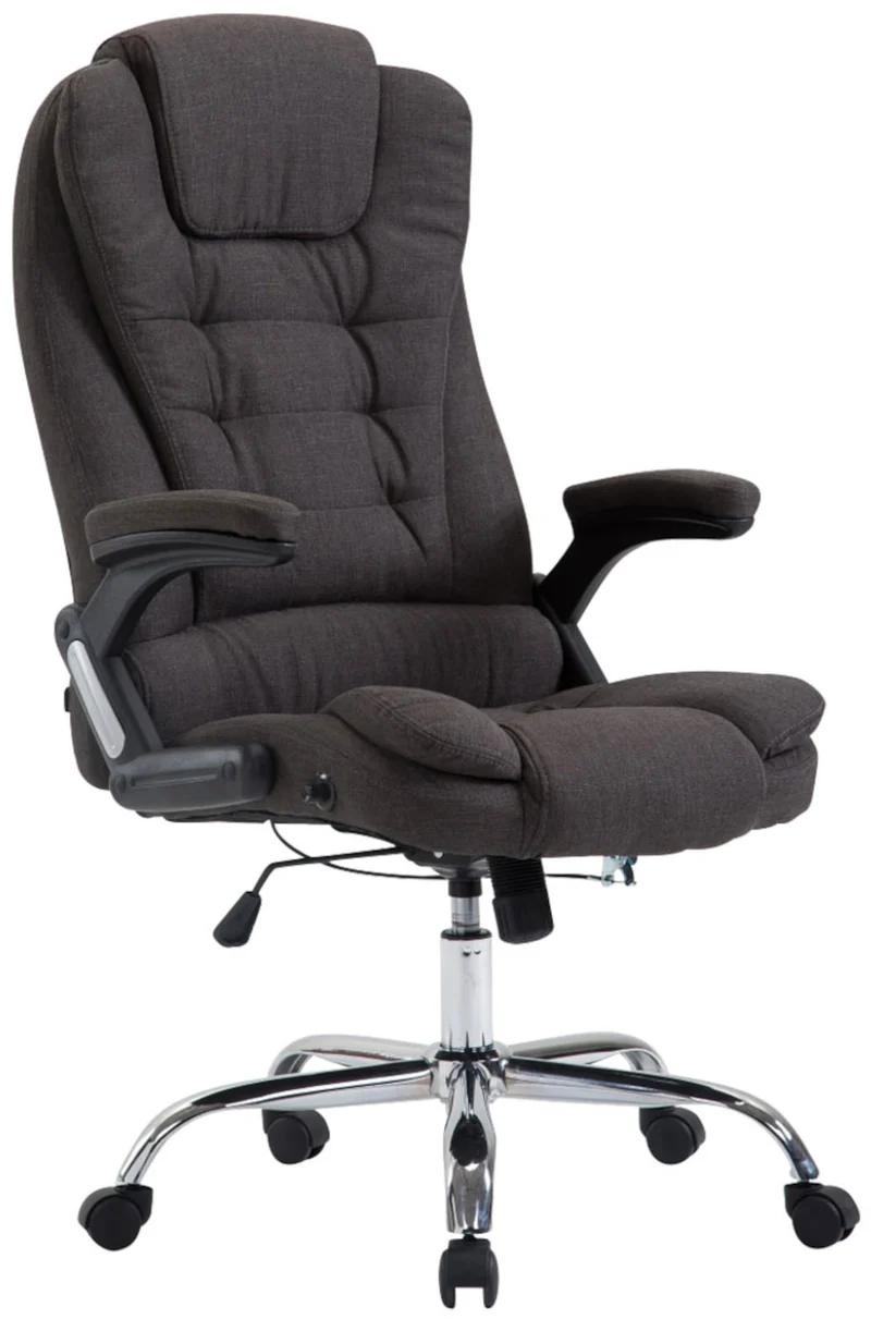 Fauteuil de bureau XXL sur roulettes confortablement rembourrés avec accoudoirs en tissu gris foncé et métal chromé 10_0002664